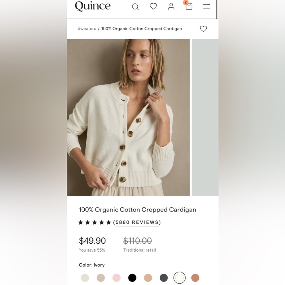 Quince Ivory Organic Cotton Cardigan NWOT